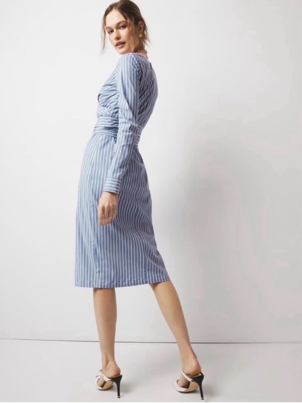 NEW White House Black Market Poplin Twist-Front Midi Shirt Dress Blue Size 8 NWT - Picture 2 of 10